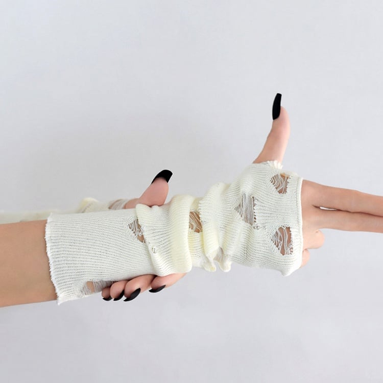 Black/White Cyberpunk Cut-out Design Knitted Gloves