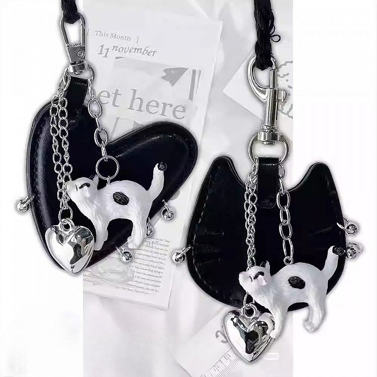 2 Options Black Cat And Heart Pendant Necklace