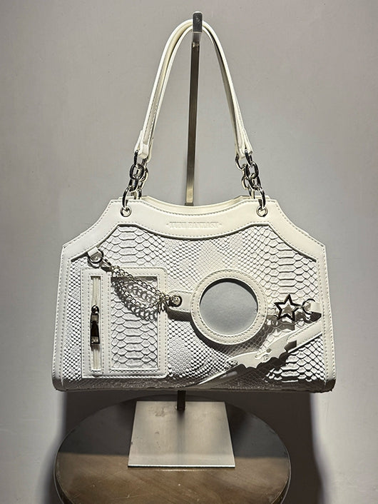 White Snake Scale PU Ita Shoulder Bag
