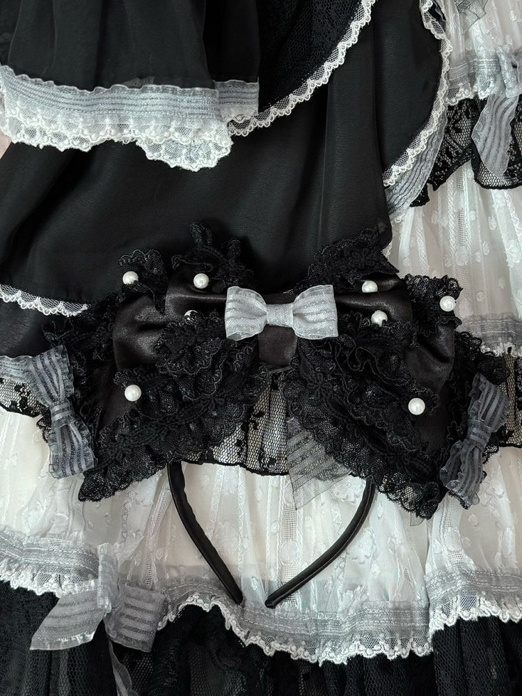Blue&White/Black Beaded Decorated Lace Trim Bowknot KC