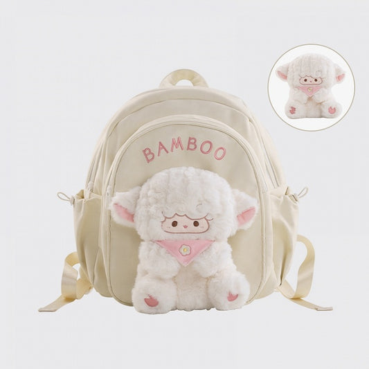 White Cute Backpack With A Detachable Lamb Doll