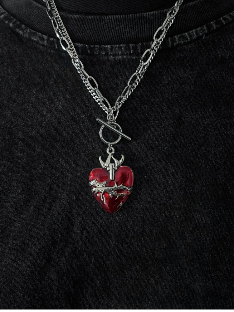 Red Thorn Heart-shaped Pendant Necklace