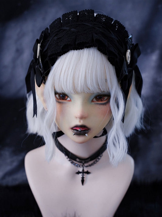 Handmade Skulls Ruffled Lace Black Gothic Hairband