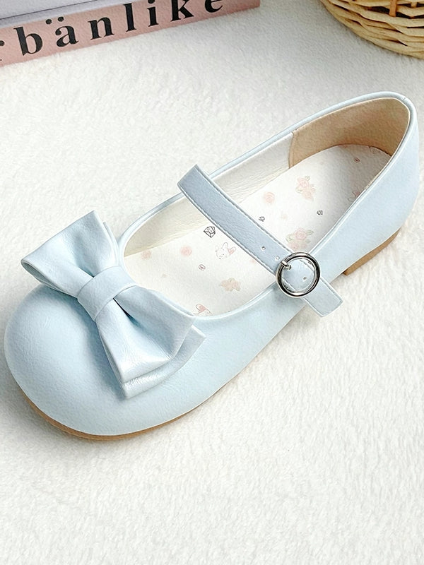 Round Toe Sweet Lolita Light Blue Low-heel Shoes with Circular Buckle & Delicate Bow