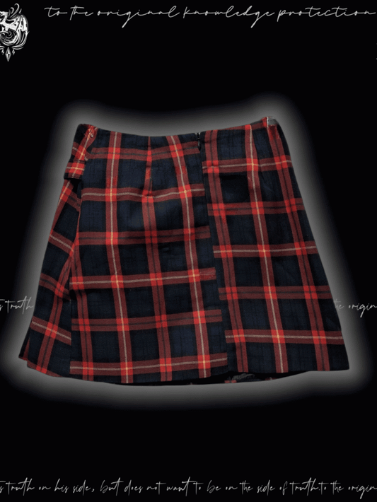 Red & Black Plaid Cross Appliques Y2K Glamorous Skirt