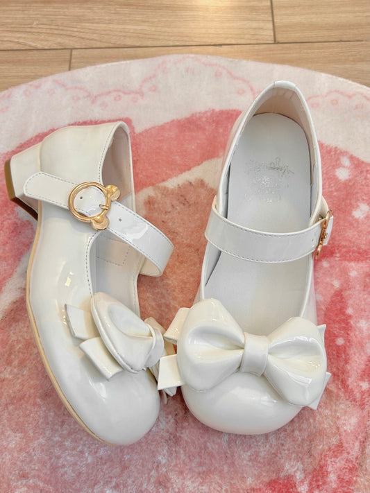 White Bow at Top Block Heels Sweet Lolita Shoes