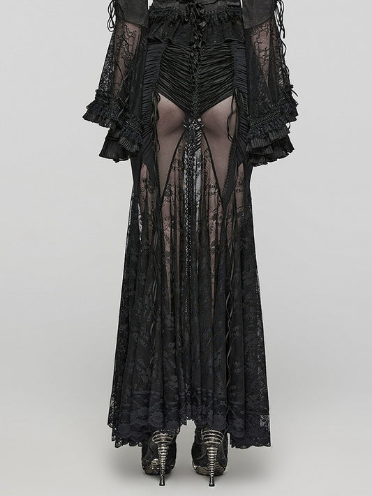 Black Goth Sexy Wrapped Hip Long Skirt
