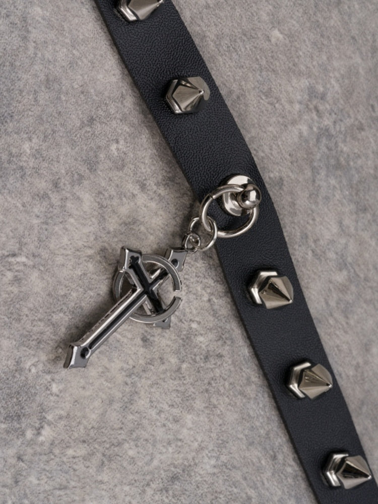 Black Gothic Cross Pendant Studs Design Choker
