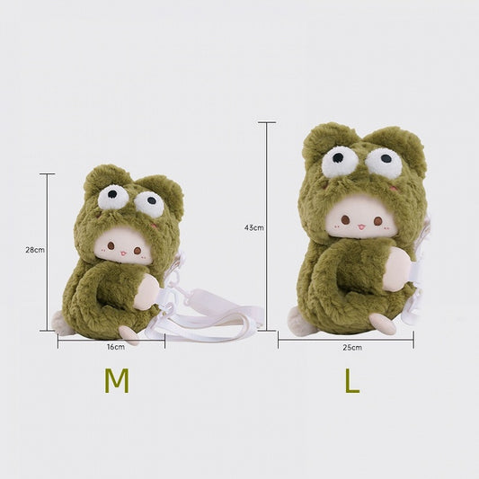 Green Frog Lamb Design Plush Backpack Crossbody Bag Middle/Large Size