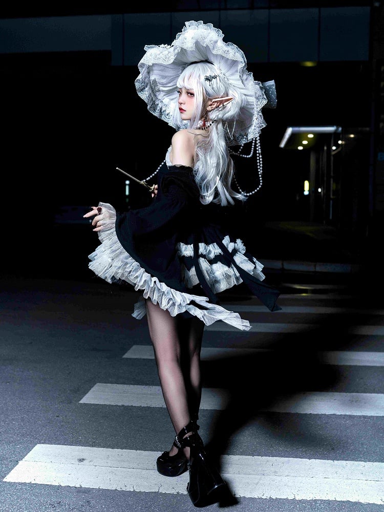 Black Cross Illusion Halter Neck Witch Lolita Backless Dress Gothic JSK Halloween Outfit