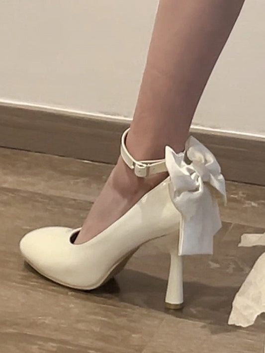 Beige Detachable Bow Lolita High Heels