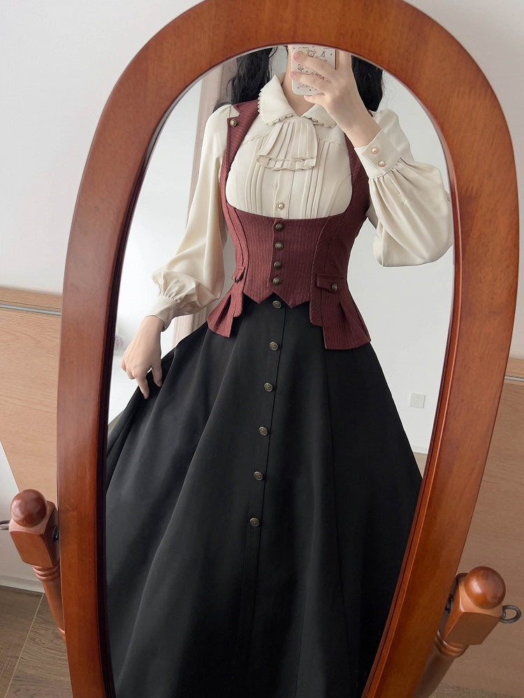 Vintage Red Elegant Under Bust Striped Waistcoat