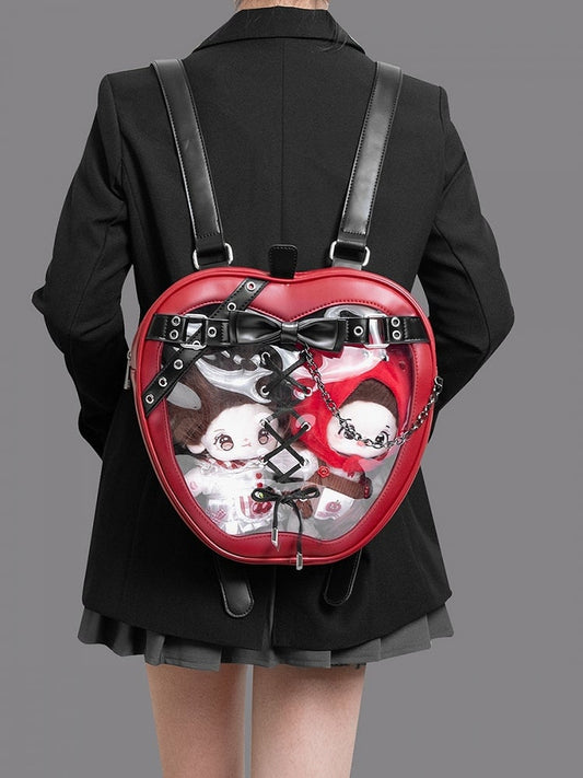 Red & Black Apple Design Lace-up Detail Ita Bag Small/Big Size