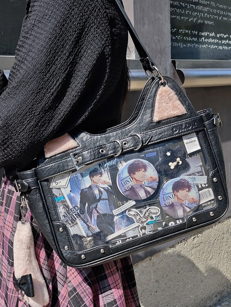 Black Kitty Design Ita Shoulder Bag with Free Flush Charm