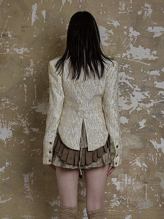 Single Back Vent White Textured Blazer