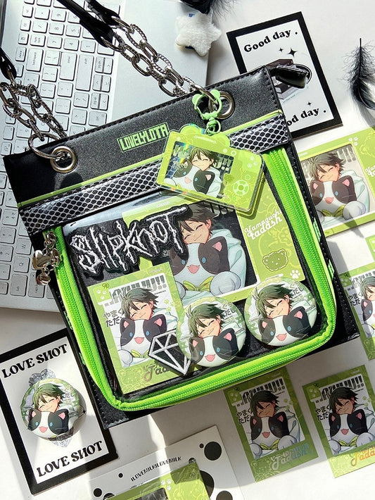 Black & Green Sweetheart Charm Zipper Ita Shoulder Bag