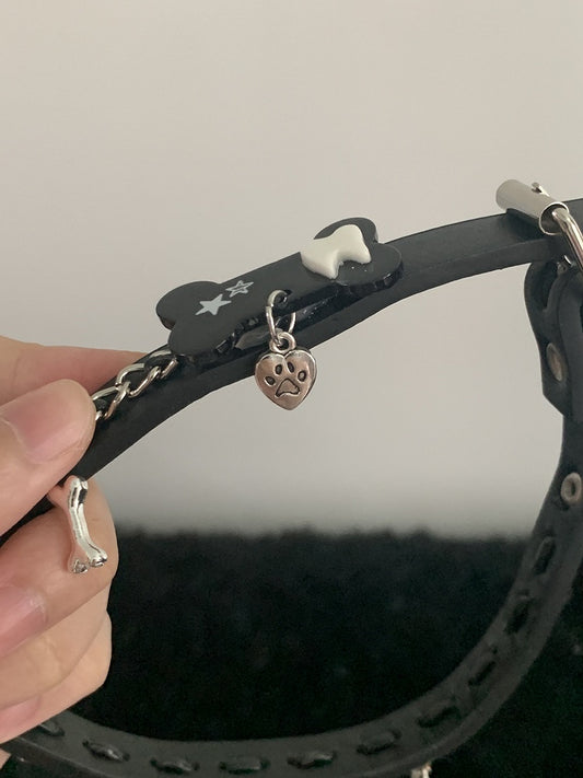 Punk Black Puppy Bracelet With Bone Charms