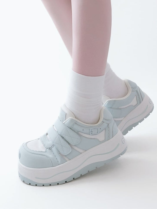 Blue Velcro Strap Closures Platform Sneakers
