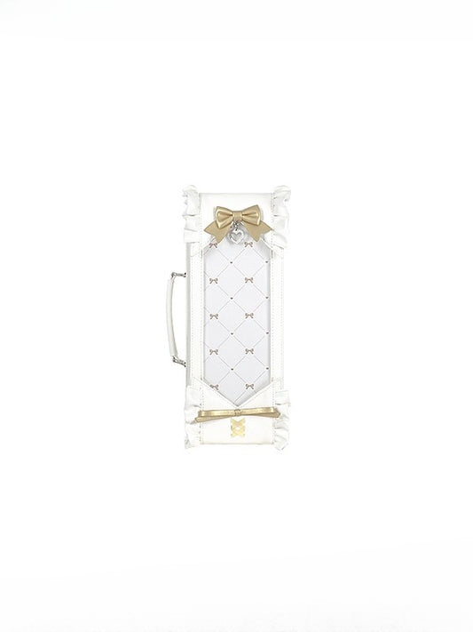 White&Gold Bowknot Details Diamond Pattern 1/6 Scale BJD Doll Bag with Two Straps