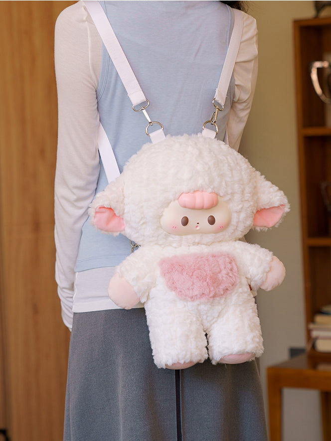 White&Pink 44cm Plush Lamb Backpack Detachable Shoulder Straps