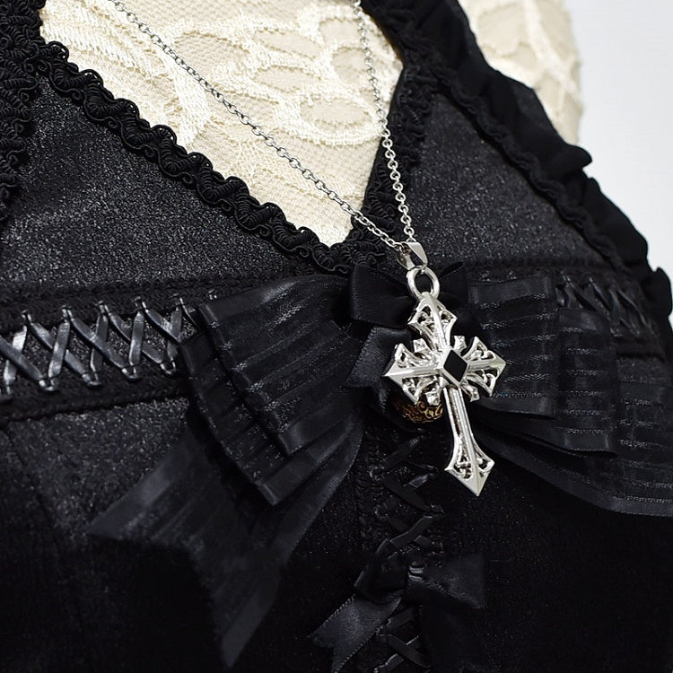 Punk Gothic Silver Cross Pendant Necklace