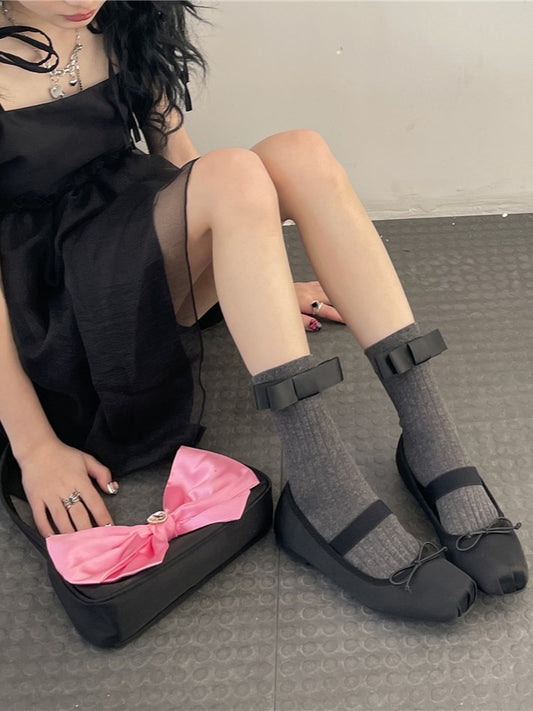 4 Color Options Bowknot Details Calf Socks
