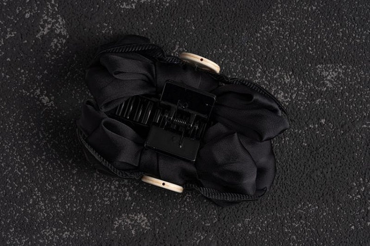 Skulls and Wings Design Black Bow Claw Clip