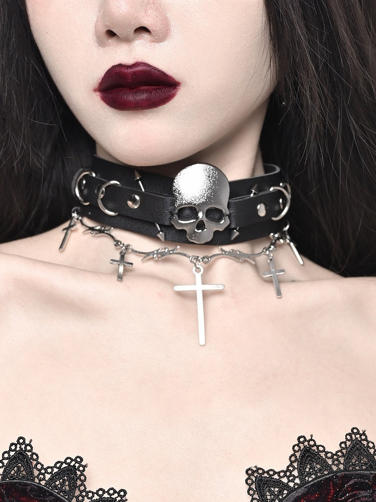 Gothic Cross Pendants Black PU Choker