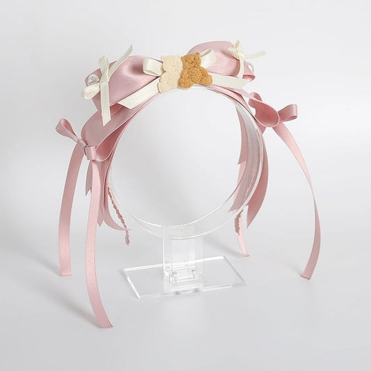 Sweet Lolita Beige & Pink Bowknot KC with Bear Decoration