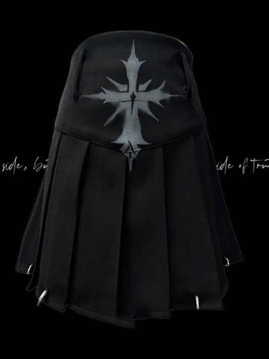 Y2K Black Cross Print Punk Rock Glamorous Pleated Skirt