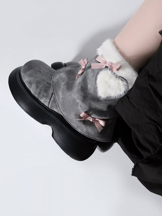 Bow Accents Gray Sweet Winter Boots