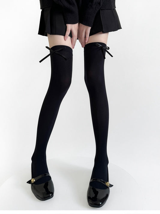 Black / Gray / White Bow Accents Semi-sheer JK Stockings