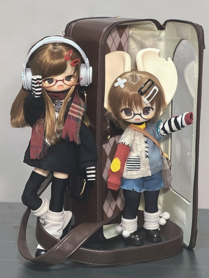 Brown Diamond Pattern 1/6 Scale BJD Doll Bag with Two Straps