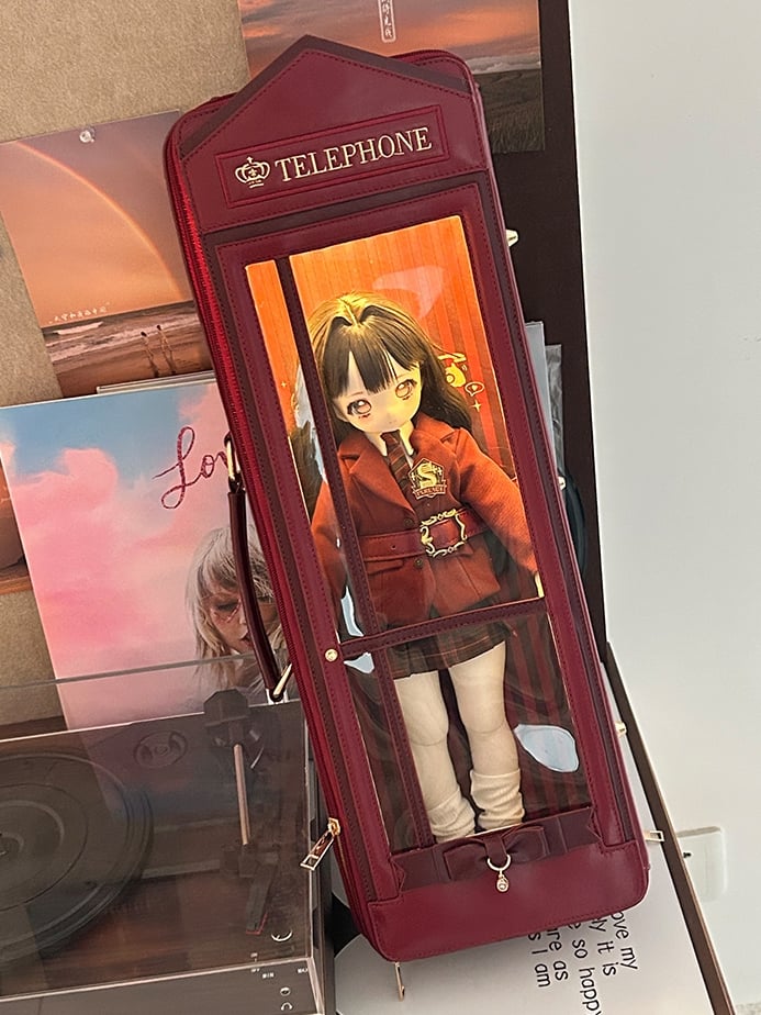 Red Telephone Booth-shaped 1/4 Scale BJD Doll Bag with Two Straps