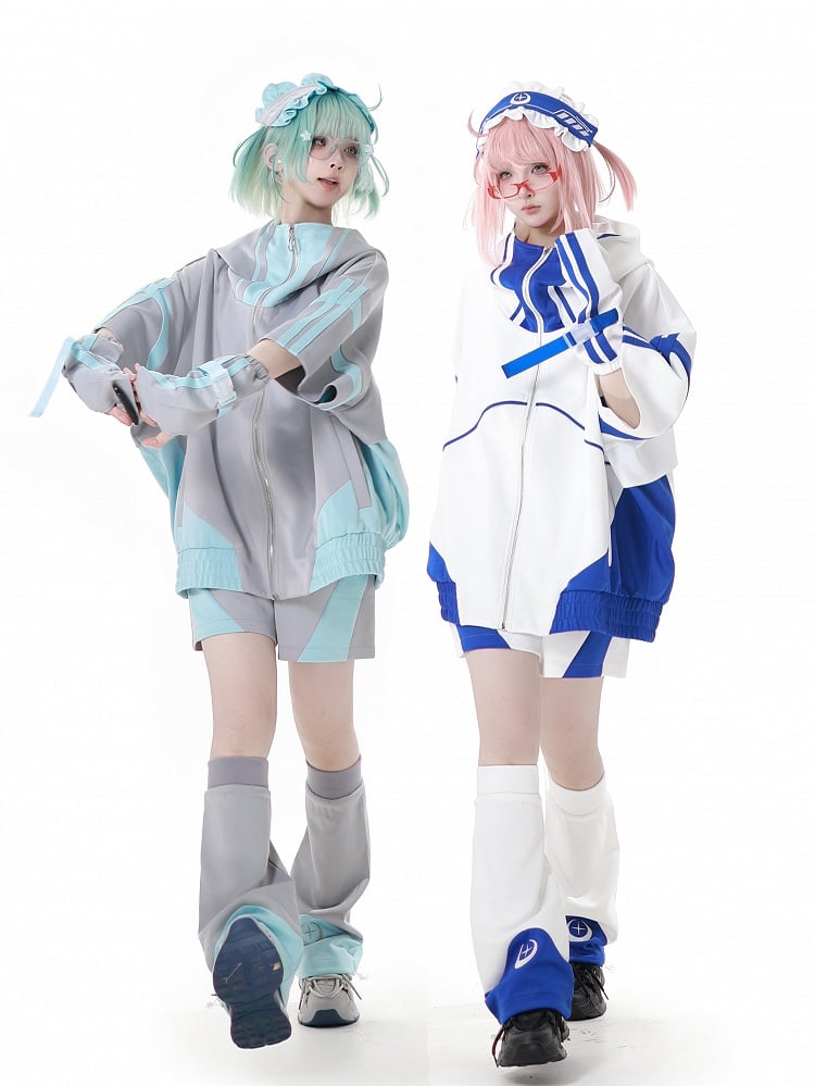 Moon and Star Embroidery Green & Gray Leg Warmers