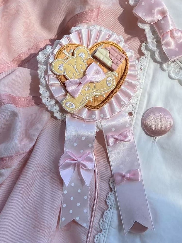 Pink Bowknot Details Polka-dot Pattern Bear Cookie Brooch