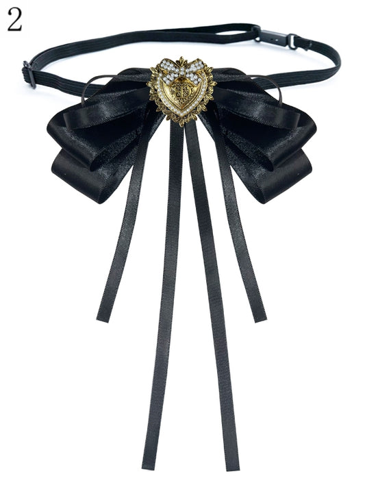 2 Options Black Preppy Style Beaded Decorated Heart Design Bow Tie