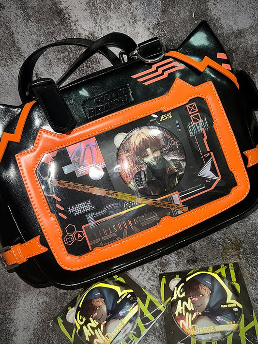 Black & Orange Cute Kitty Ear Design Ita Bag