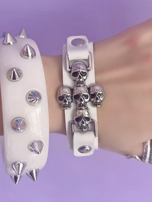 Black/White/Red PU Y2K Punk Metal Skull Cross Bracelet