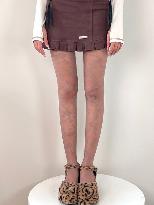 Nude/Khaki Y2K Rosette Pattern Tights