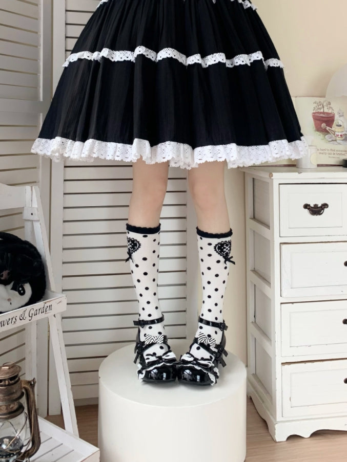 PU Black Sweet Lolita Mary Janes - Crisscross Design with Decorative Heart Buckle & Hidden Snap