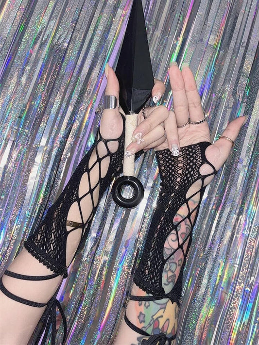 White/Black Fishnet Elastic Sleeves