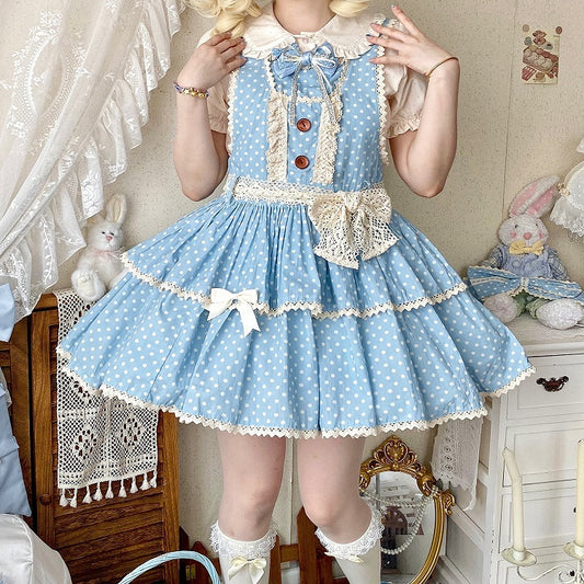 Blue Polka-dot Pattern Old School Lolita Overall Dress
