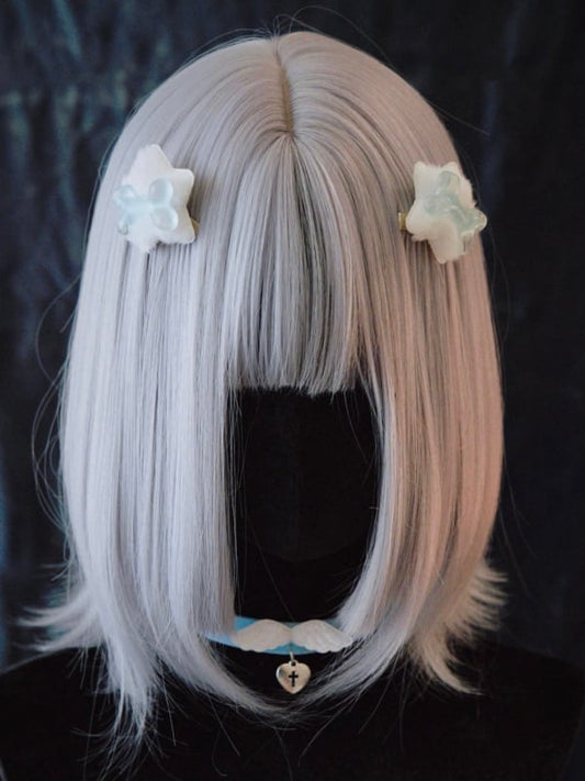 Bones Decorated White Plush Star-shaped Hairclips