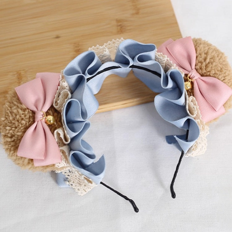 Sweet Lolita Blue and Pink Bowknot Bear Ear KC with Bell Decorations