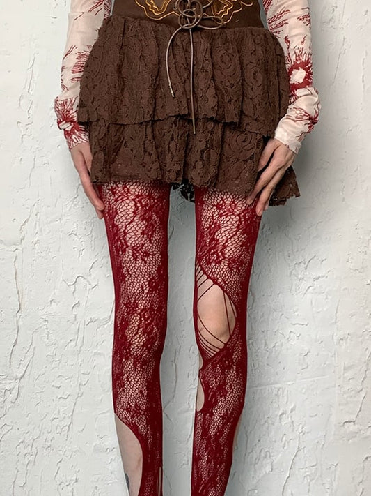 4 Color Options Y2K Cut-out Details Hollow-out Design Tights