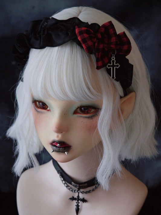 Black Ruffle Trim With Double Bowknots Cross Charm Design KC