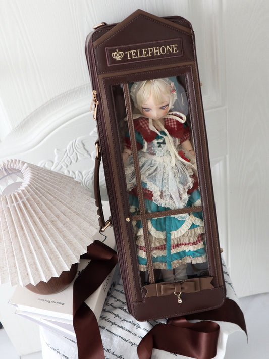 Brown Telephone Booth-shaped 1/4 Scale BJD Doll Bag with Two Straps