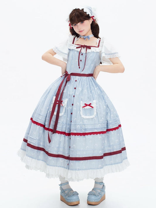 Plus Sizes Available Blue and White Classic Lolita OP + Small Bows Fabric Lolita JSK