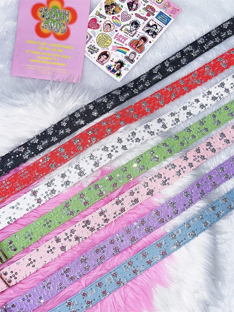 Punk Glitter Stud Waist Belt with Twin Buckles – 7 Colors